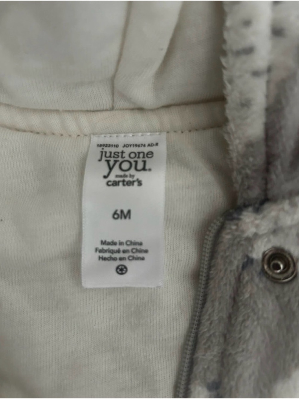 Carter's Plush Hooded One-Piece with Sheep Print - Gray & White - Picture 2 of 2